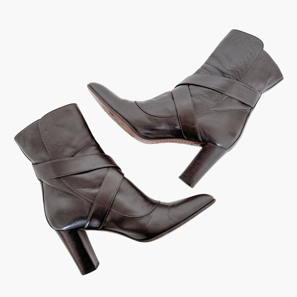 Louis Vuitton Buckle Ankle Boot EU 37 US 7 Brown Leather High Heel S Lock Buckle - Picture 8 of 15